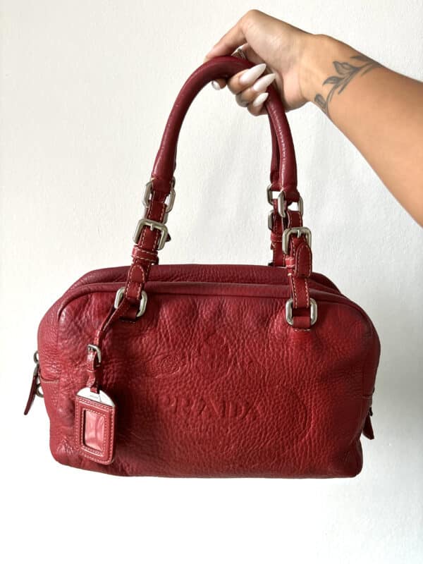 Prada Red Leather Boston