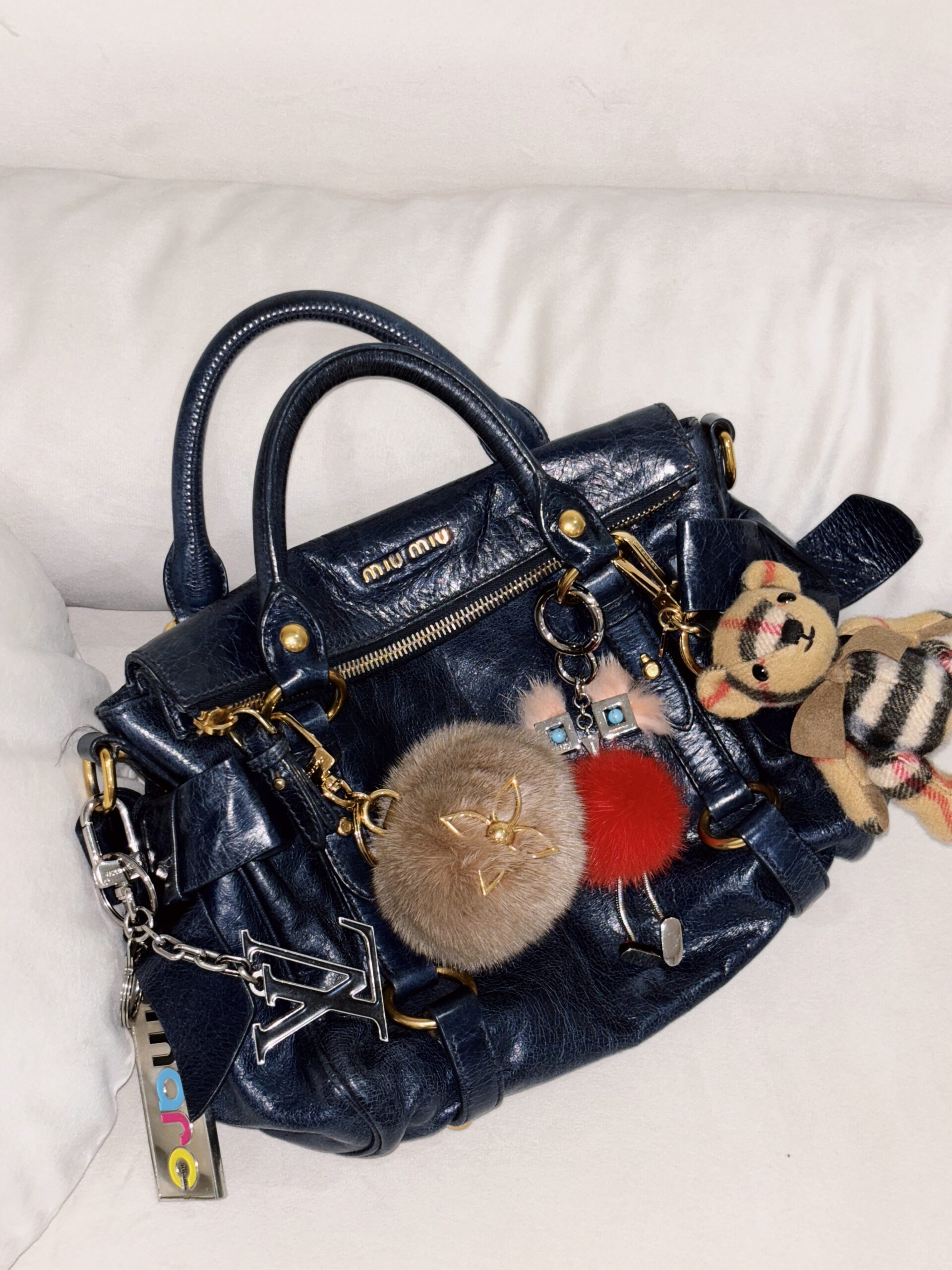 Miu Miu Dark Blue Vitello Lux Bow Sathel - BeHype Vintage