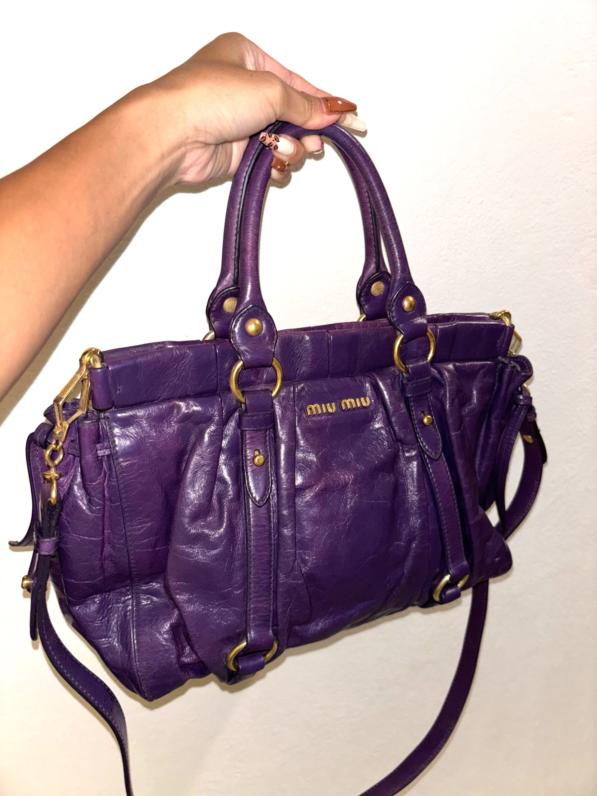 バッグ miumiu Archive vitello lux libon Tote MIU MIU Vitello Lux Gathered Tote Rosa 991336 | FASHIONPHILE