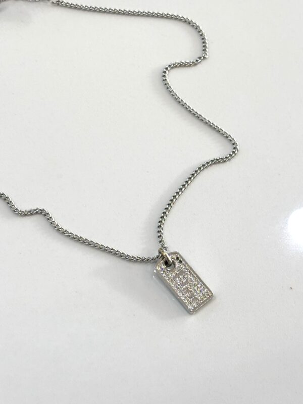 Dior Logo Pendant Necklace in Silver Rhinestones