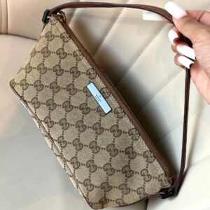 Gucci Boat Brown Leather Black Logo Pochette