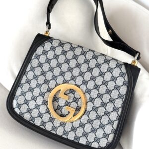 Gucci Blondie navy monogram canvas with gold interlocking GG logo bag
